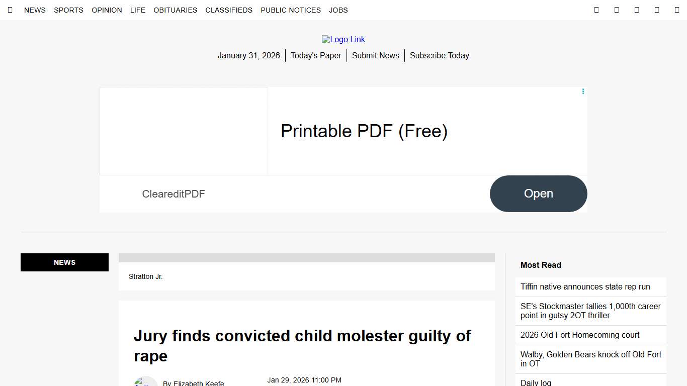 Jury finds convicted child molester guilty of rape Advertiser-Tribune Previous conviction overturned due to violation of due process rights
